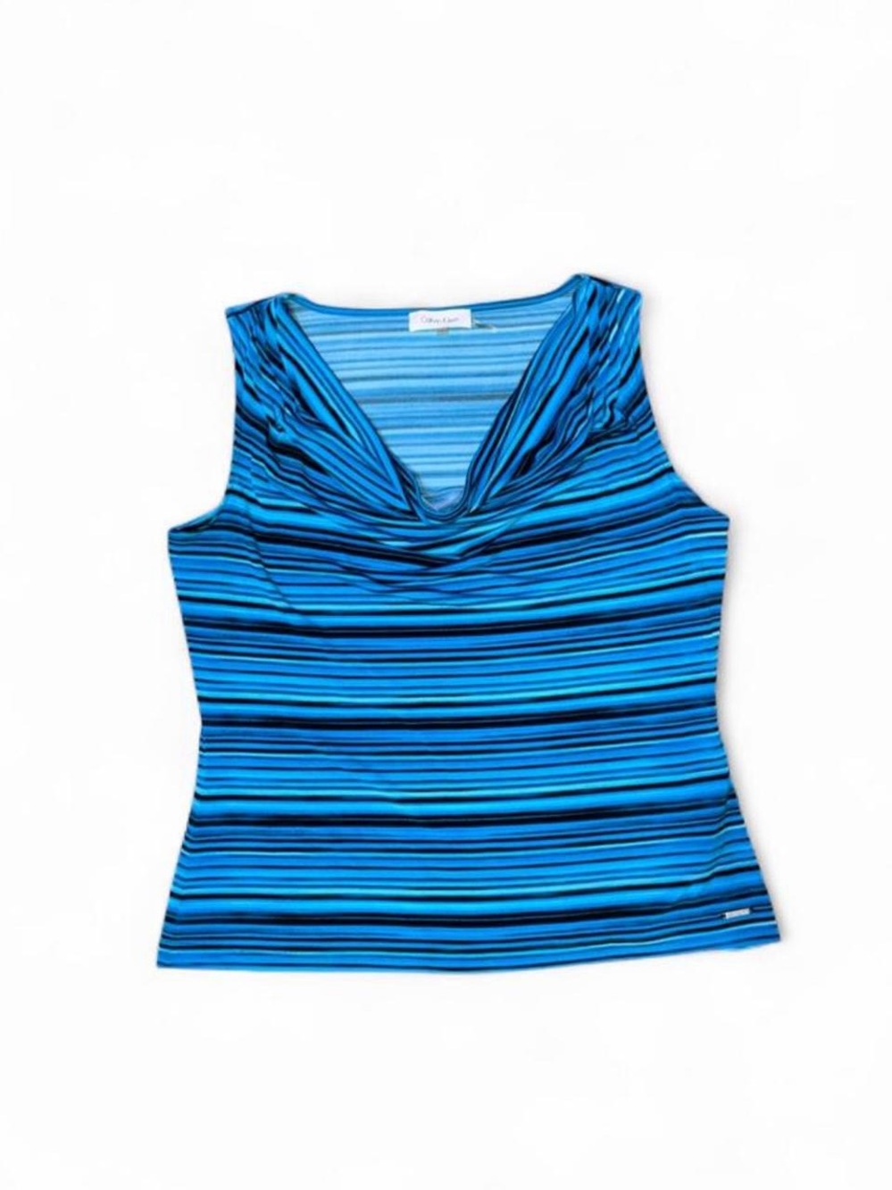 Calvin Klein Blue Striped Cowl Neck Tank Top